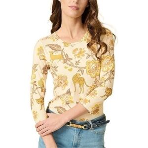 J. McLaughlin Catalina Cloth Signature Tee in Sand Gold Tigris Blossom Large